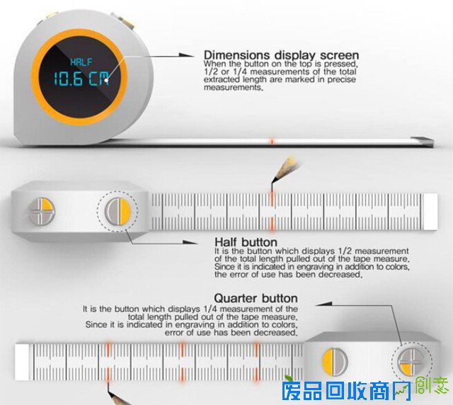 设计师利器 创意的Half & Quarter卷尺 